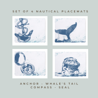 4 Premium Placemats - Anchor, Whale's Tail, Compass, Seal - Nautical Style