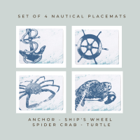 4 Premium Placemats - Anchor, Ship's Wheel, Spider Crab, Turtle - Nautical Style