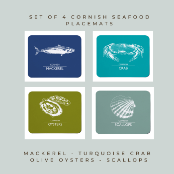 Set of  4 Cornish Placemats - Mackerel, Crab, Oysters & Scallops