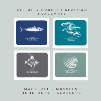 Set of 4 Cornish Placemats - Mackerel, Mussels, John Dory & Scallops