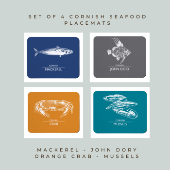 Set of 4 Cornish Placemats - Mackerel, John Dory, Orange Crab & Mussels