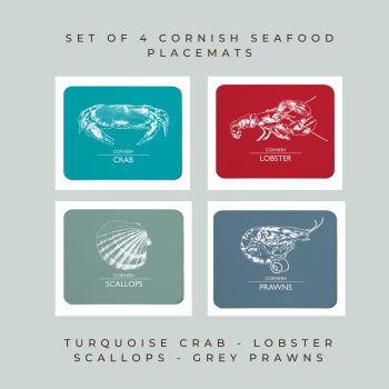 Set of 4 Cornish Placemats - Crab, Lobster, Scallops & Prawns