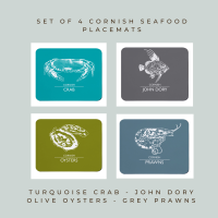 Set of 4 Cornish Placemats - Crab, John Dory, Oysters & Prawns