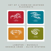 Set of 4 Cornish Placemats - Lobster, Mussels, Crab & Oysters