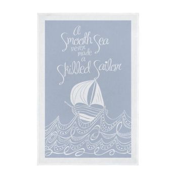 Nautical Screen Printed Tea Towel - A Smooth Sea - Palest Grey