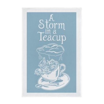 A Storm in a Teacup Screen Printed Tea Towel - Blue