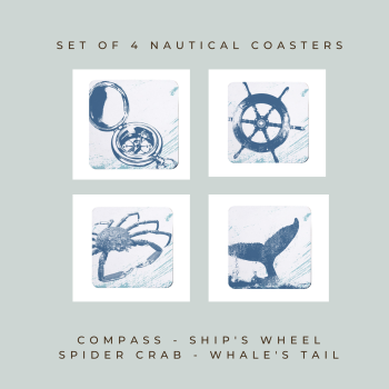 4 Nautical Coasters - Blue & White Melamine - Coastal Style