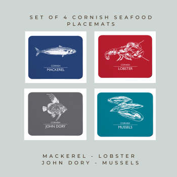 Set of 4 Cornish Placemats - Mackerel, Lobster, John Dory & Mussels
