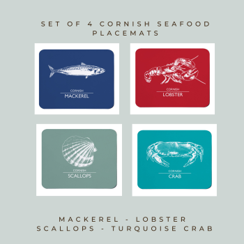 Set of 4 Cornish Placemats - Mackerel, Lobster, Scallops & Crab