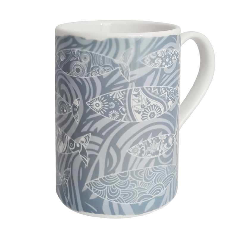 A Stunning Porcelain Mug - Light Grey Shoal Design