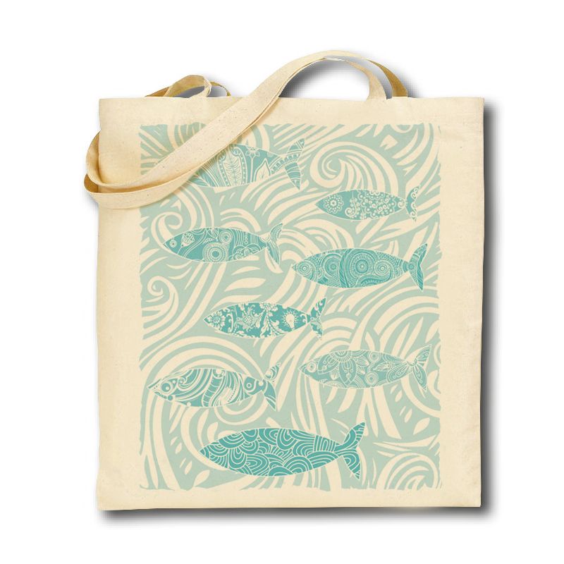 Cotton Tote Bag - Aqua Shoal of Fish Design