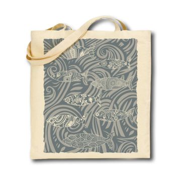 Cotton Tote Bag - Dark Grey Shoal of Fish Design
