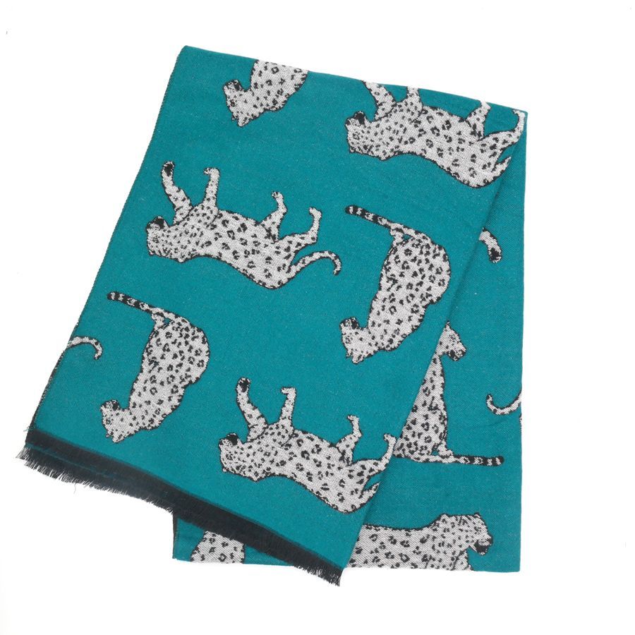 Luxury Leopards Scarf in Teal