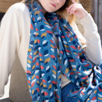 Super soft Leaves design scarf in blue