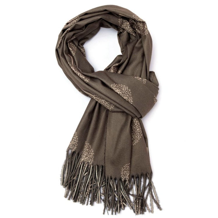 Super soft Tree of Life design scarf in olive-brown
