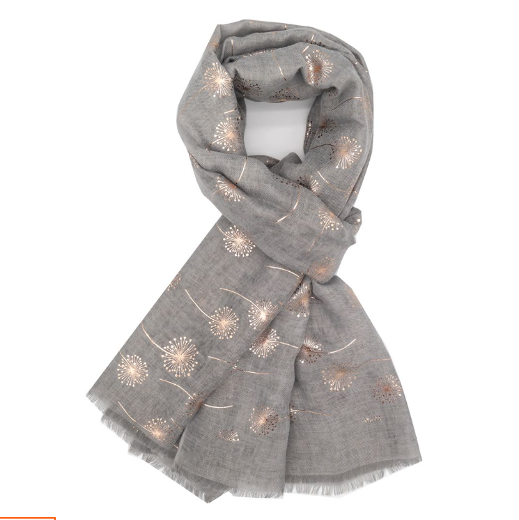 Super soft Dandelions design scarf in silver