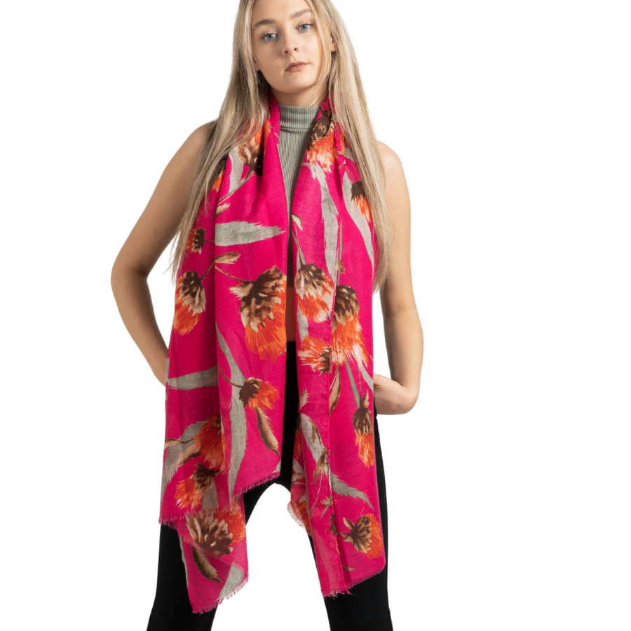 Super soft Thistle design scarf in fuchsia