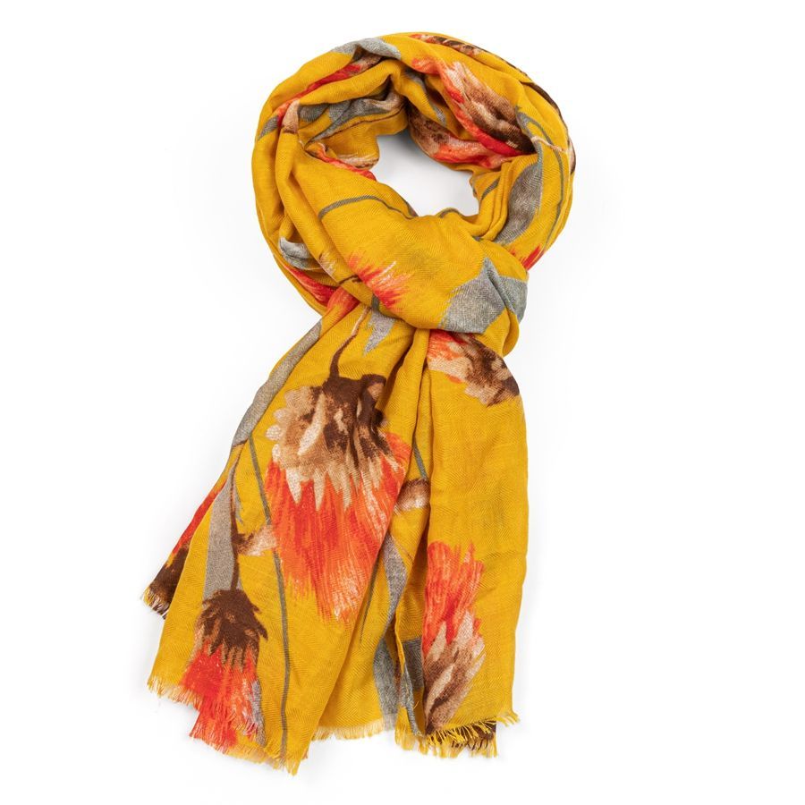 Super soft Thistle design scarf in mustard
