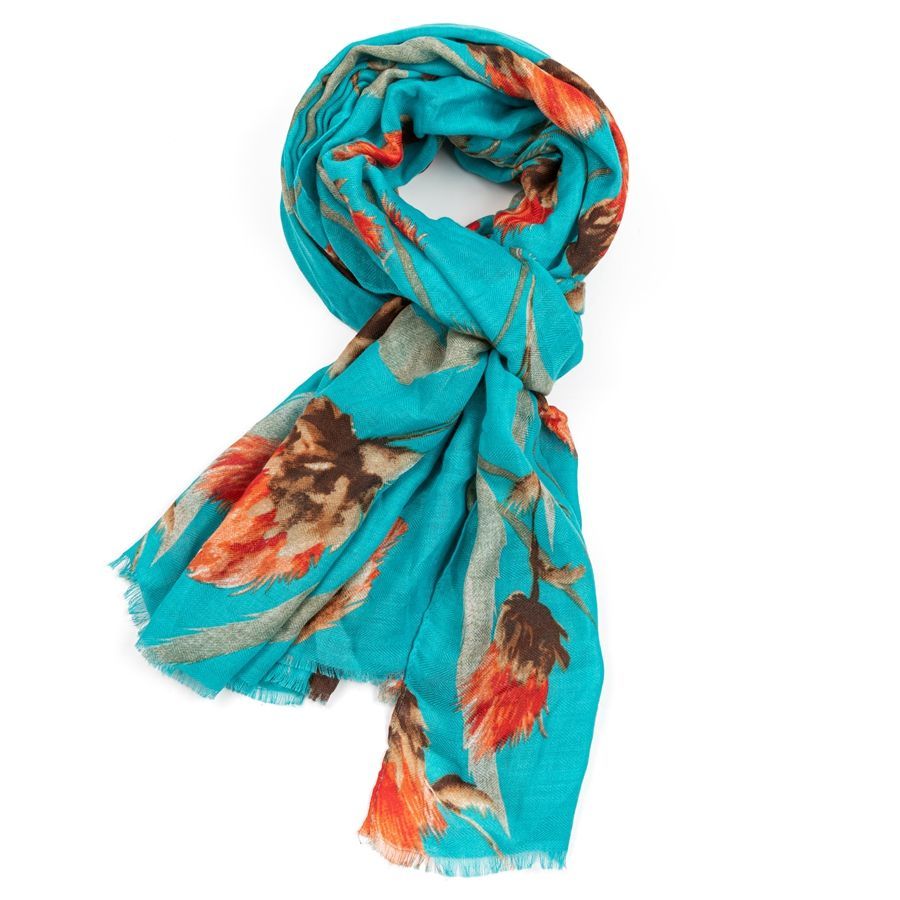 Super soft Thistle design scarf in turquoise