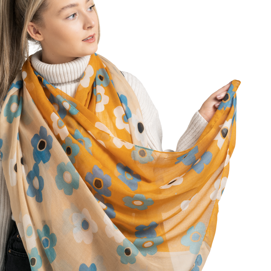 Super soft Floral design scarf in mustard