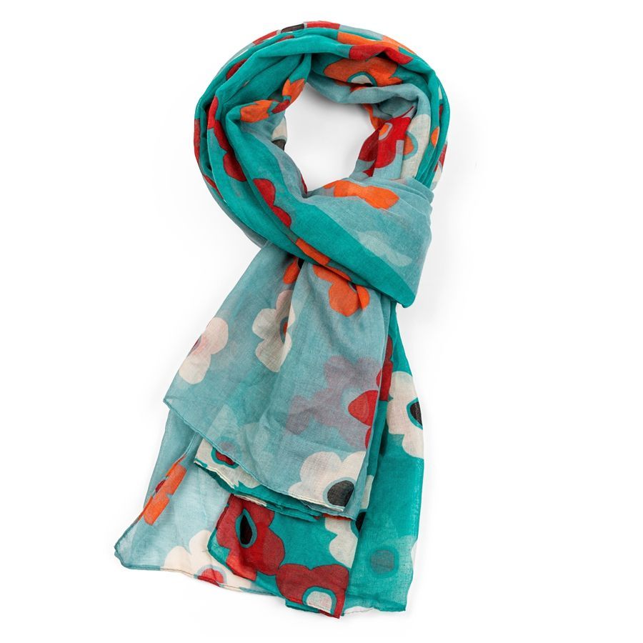 Super soft Floral design scarf in turquoise