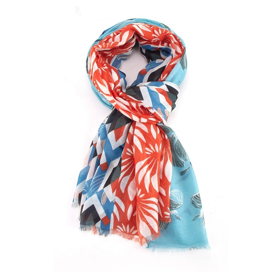 Super soft Lotus design scarf in orange and blue