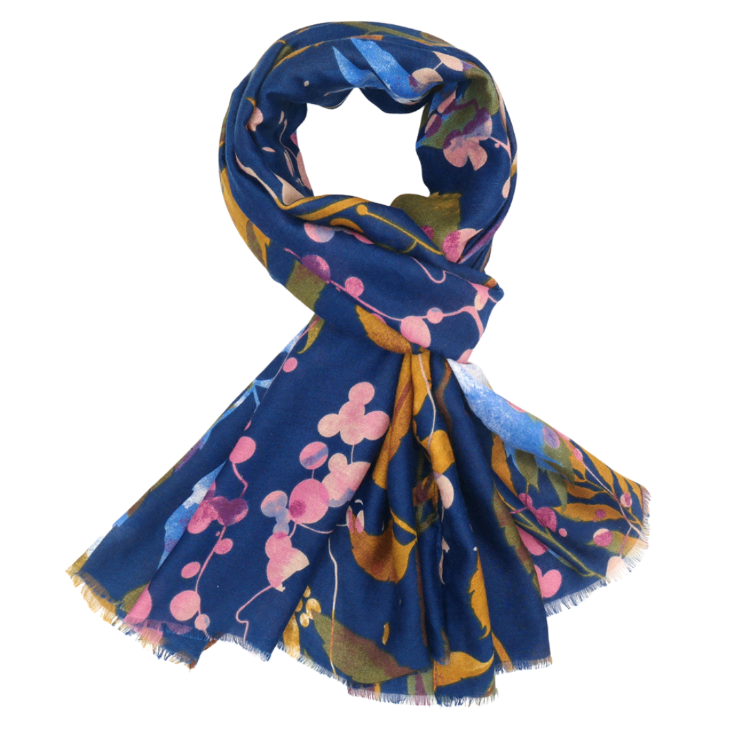 Super soft Autumn Leaves design scarf in navy