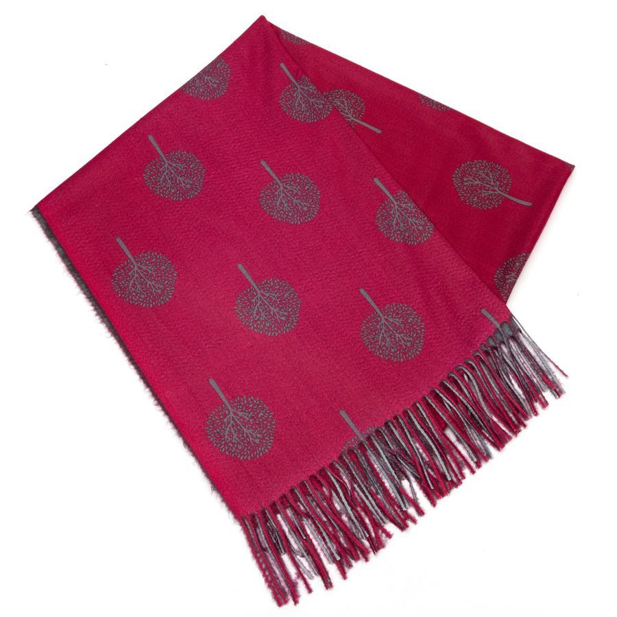 Super soft Tree of Life design scarf in dark red