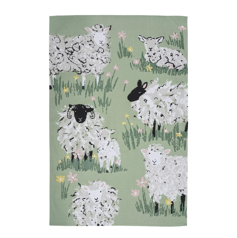 Sheep and Lambs - Full Colour Tea Towel - 100% Cotton