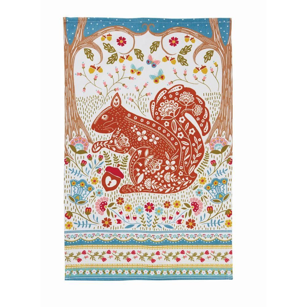 Woodland Squirrel - Full Colour Tea Towel - 100% Cotton
