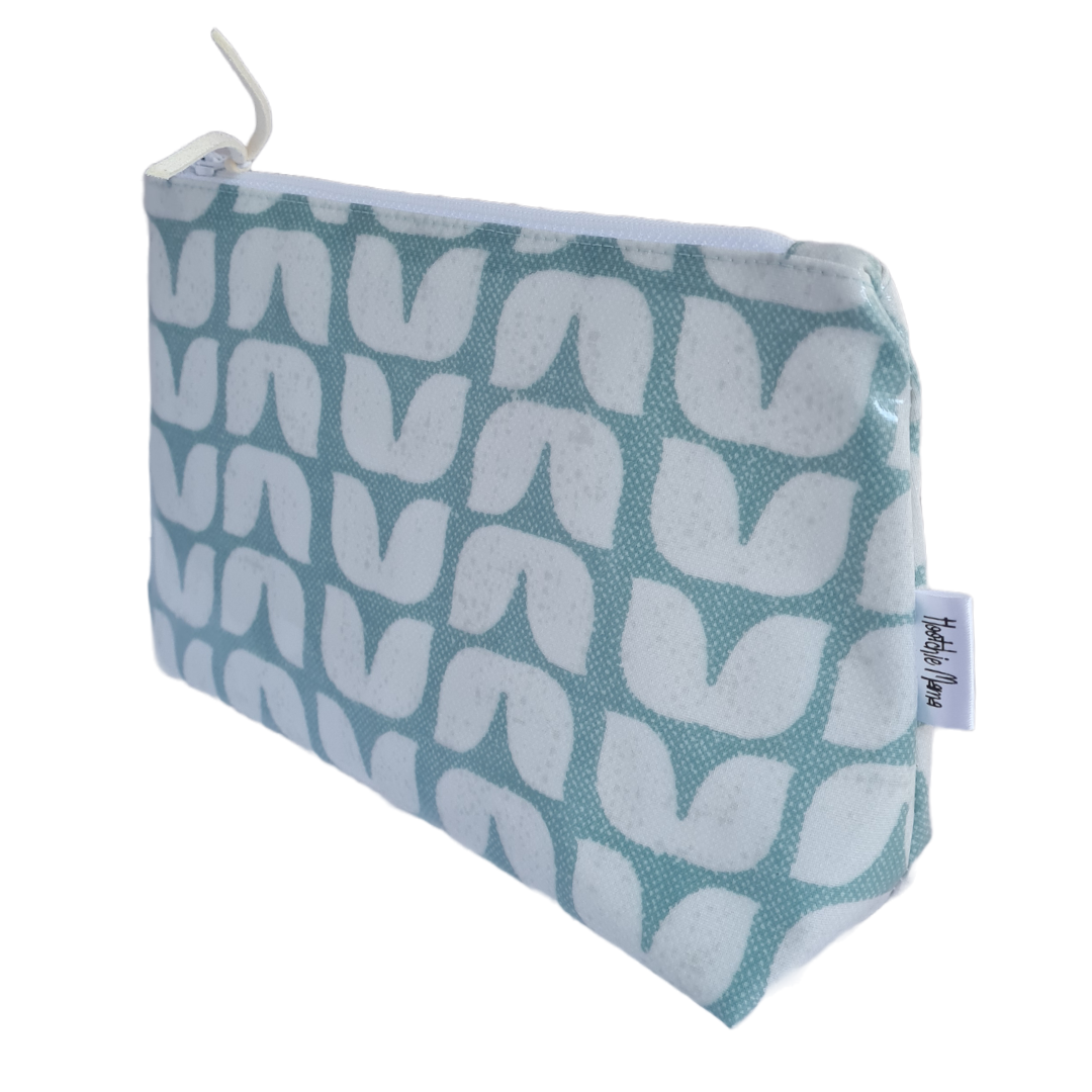 Turquoise Tulip Print Lined Cosmetic Bag