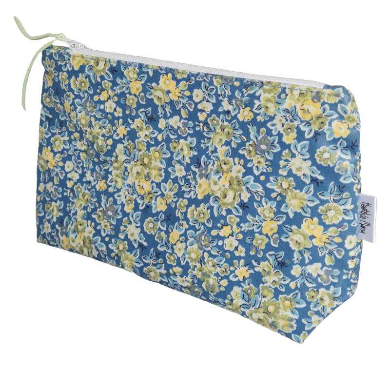 Blue Classic Rose Lined Cosmetic Bag