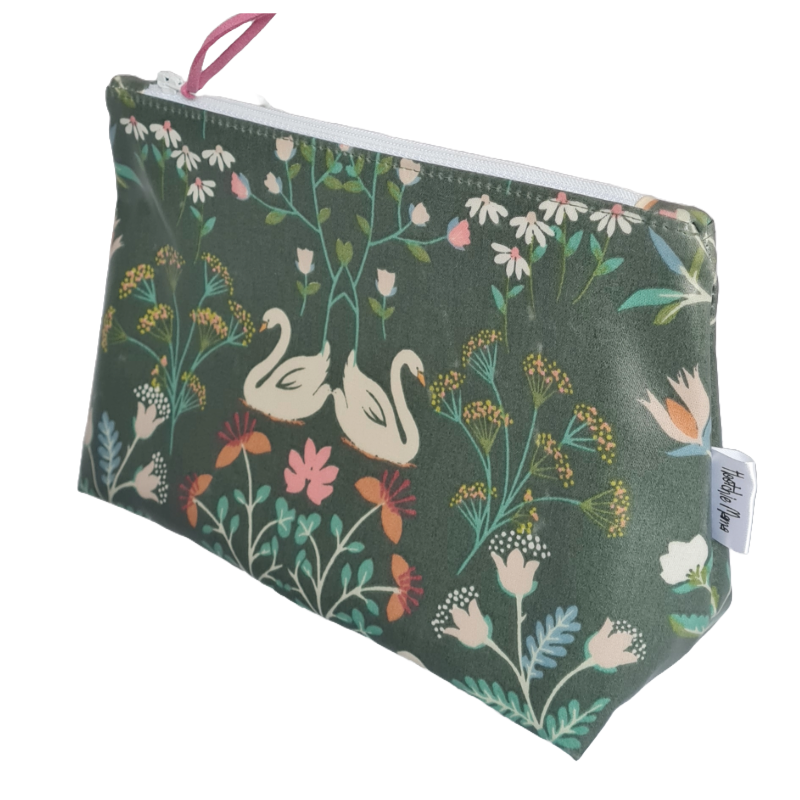Swan Garden Lined Cosmetic Bag