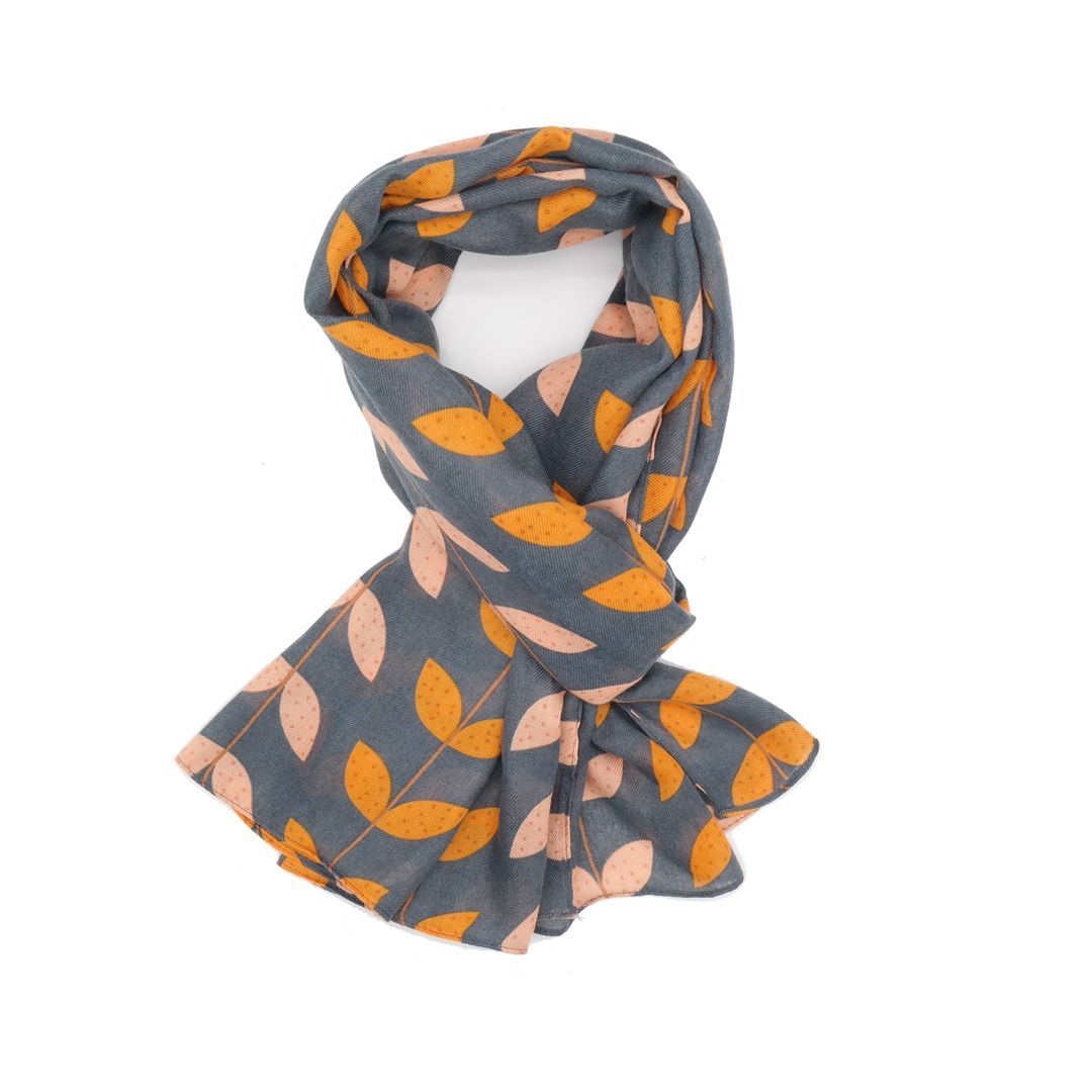 Super soft leaf design scarf in denim