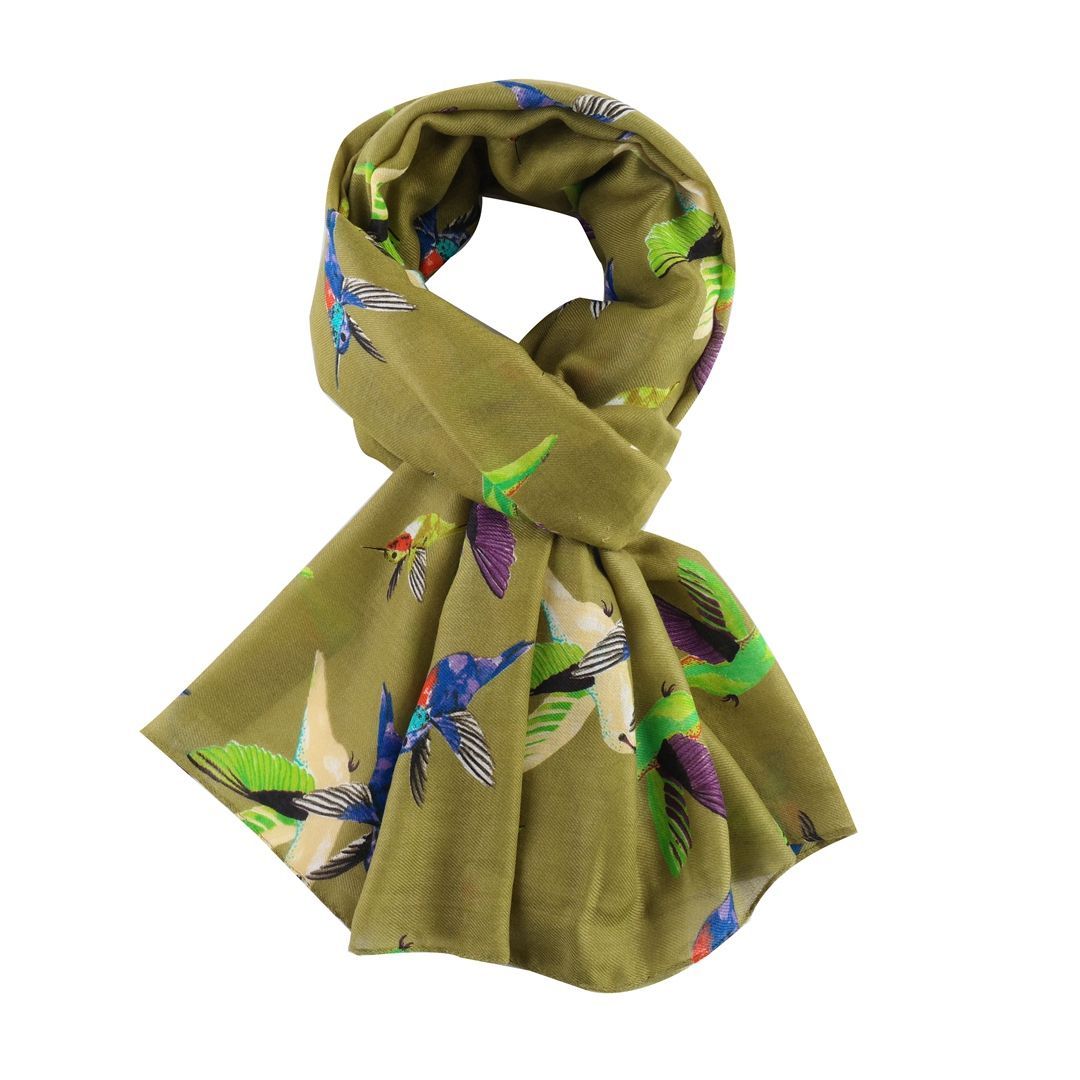 Super soft Hummingbird design scarf in olive