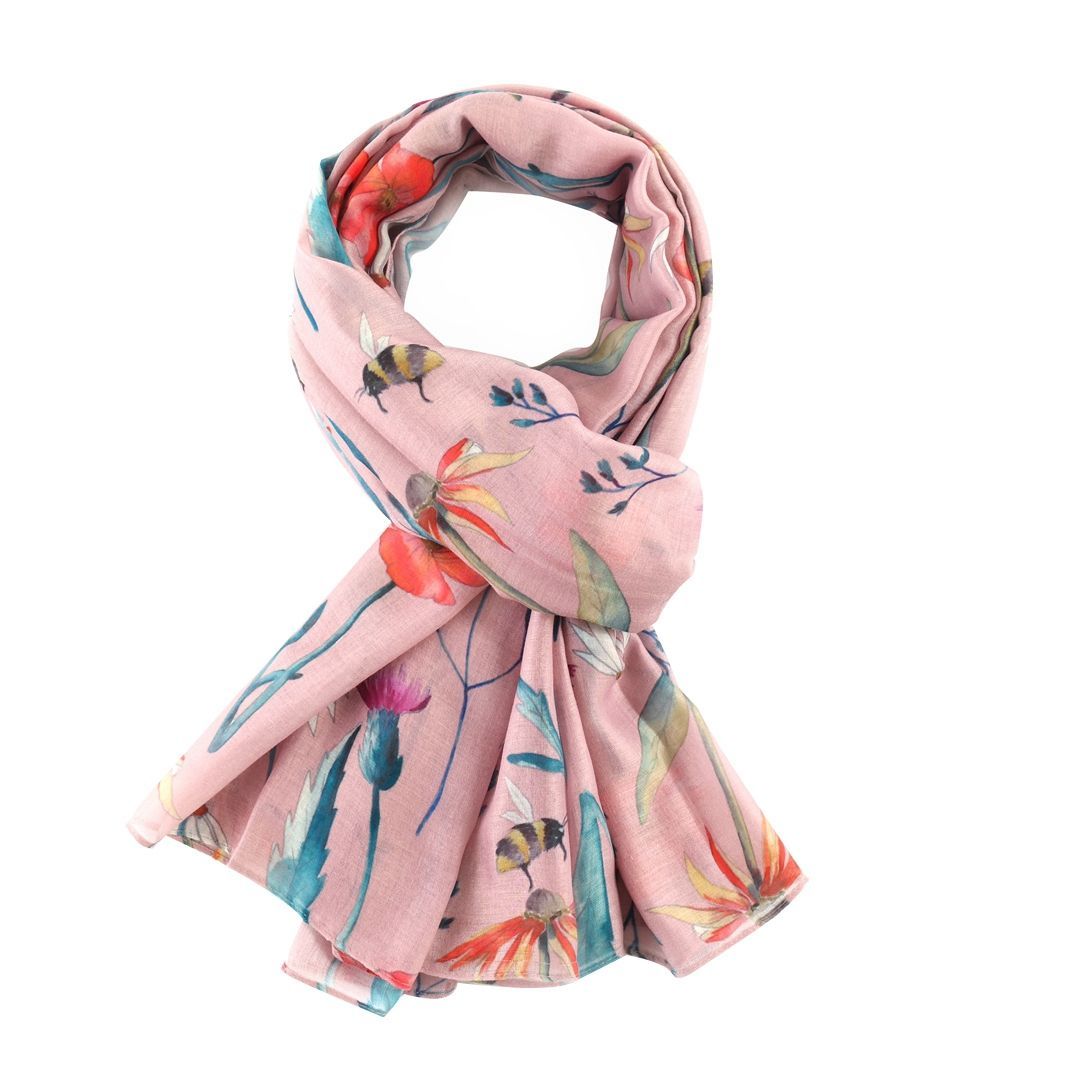 Super soft Meadow design scarf in dusky pink