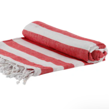 Red Stripe Turkish Cotton Beach Towel