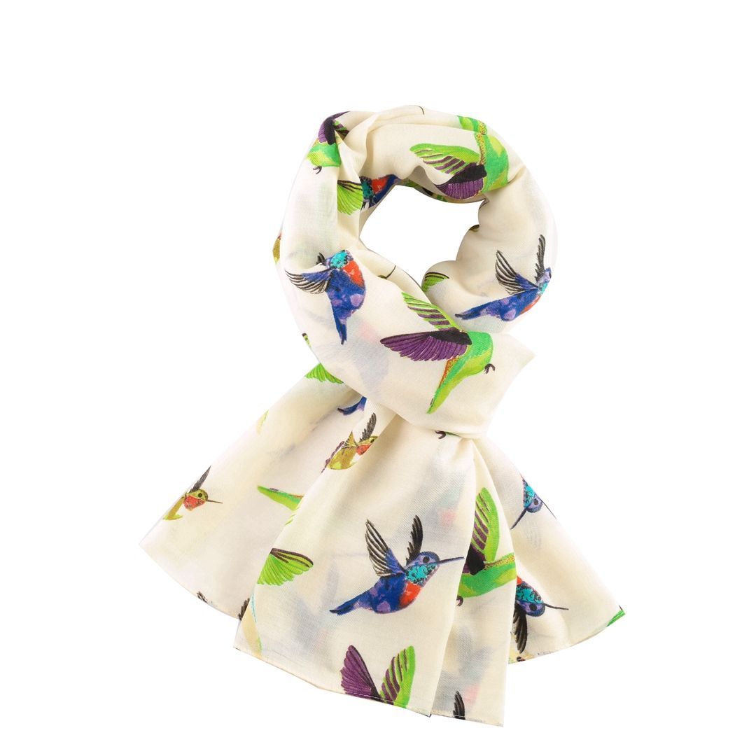 Super soft Hummingbird design scarf in off white