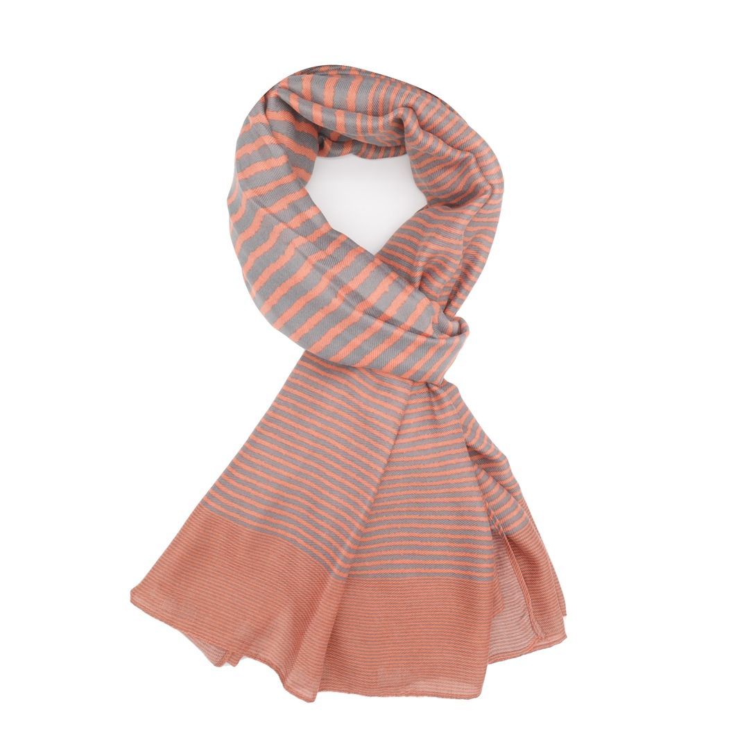 Super soft cross-stripes design scarf in orange & grey