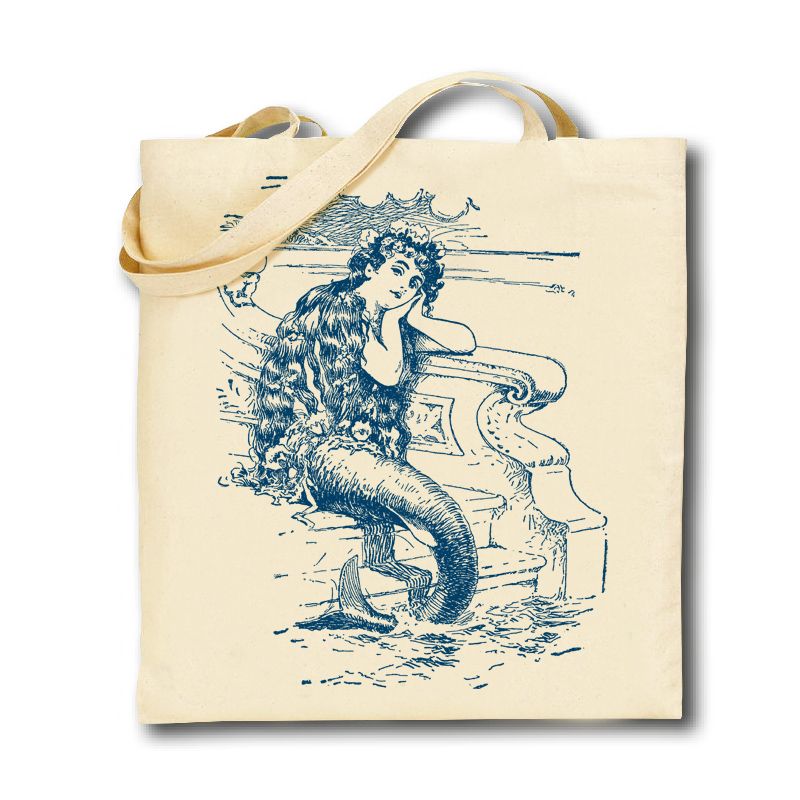 Cotton Tote Bag - Vintage Mermaid Design