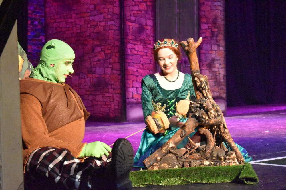 Shrek -A1 STAGE SCENERY AND SET HIRE FOR - SHREK - Fiona and Shrek Campfire