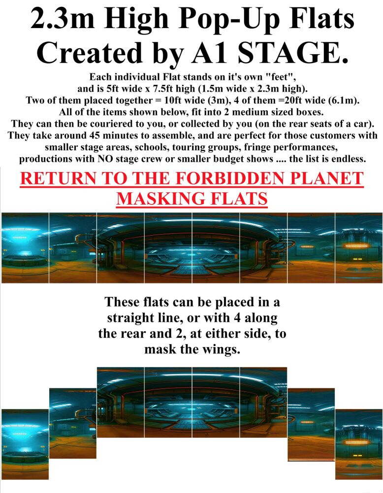 Forbidden Planet - A1 STAGE - POP-UP FLATS 2.3m high - 00 All scenery hire