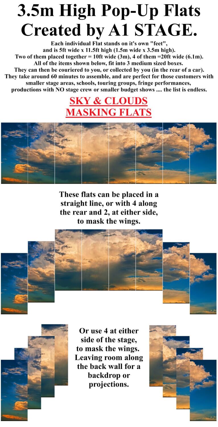 Sky &amp; Clouds - A1 STAGE - POP-UP FLATS 3.5m high - 00 All scenery hire fla