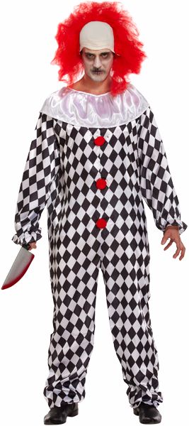 Scary Clown With Wig Adult Costume