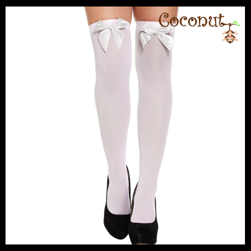 Hold-Up Stockings White With White Bow
