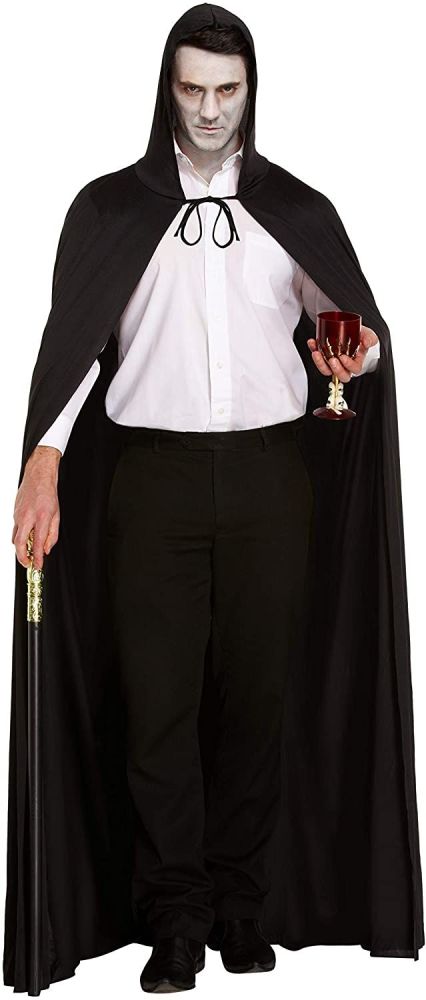 Long Black Cape With Hood Adult Costume