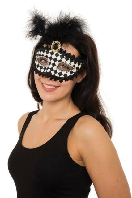 Harlequin Eye Mask With Feather