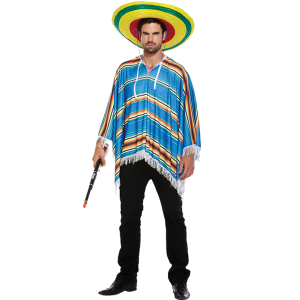 Blue Mexican Poncho Adult Costume