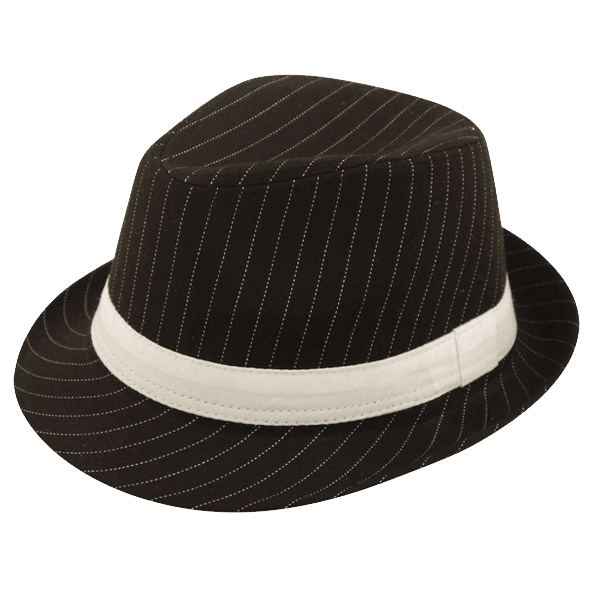 Black Pinched Hat Costume Accessory NJ Novelty Fedora Gangster Hat White Band 