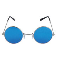 Silver Framed Glasses With Blue Lenses